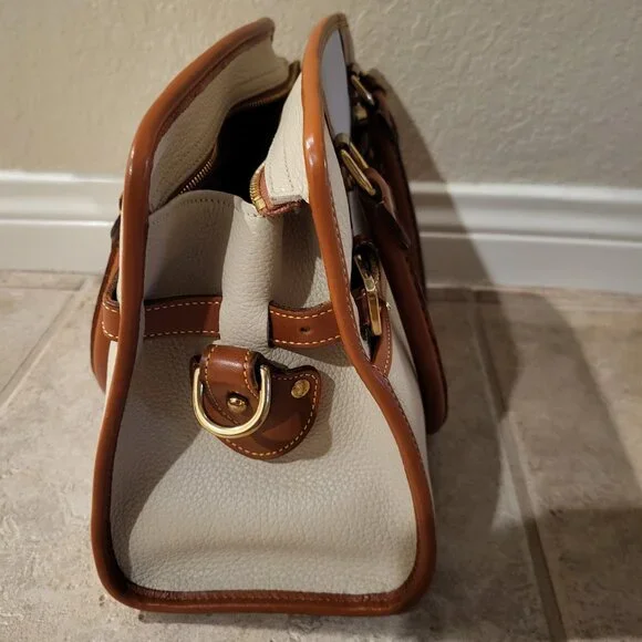 Dooney & Bourke AWL Satchel Ivory and Tan / Brown Gold Trim with Matching Wallet - Picture 6 of 14